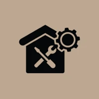 House maintenance icon with tools and gear