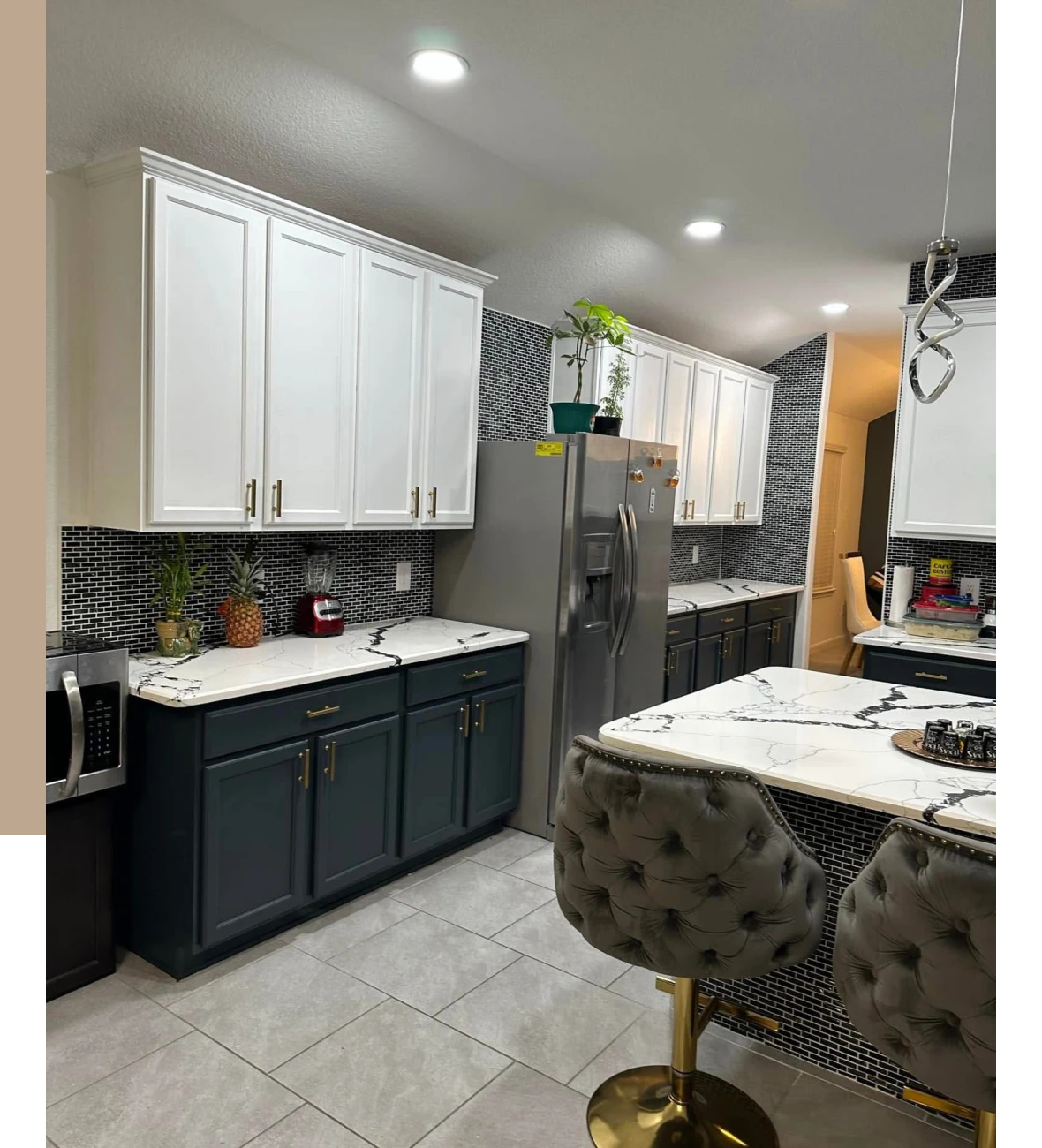 Contemporary kitchen with stylish bar stools