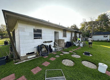Backyard scene with stepping stones